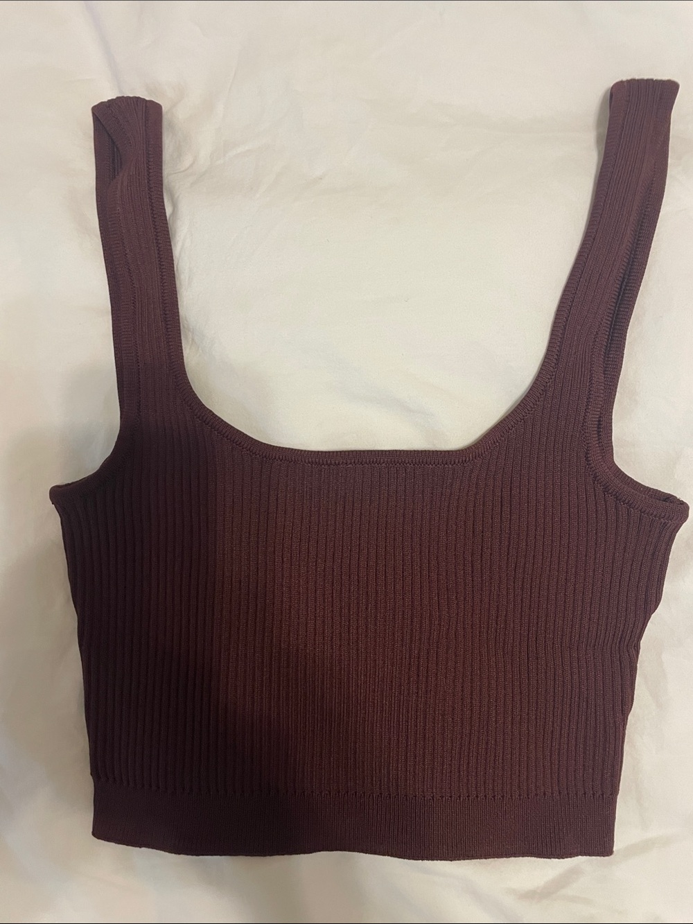 Guess Ribbed Square-Neck Cropped Tank Top - Dark Brown